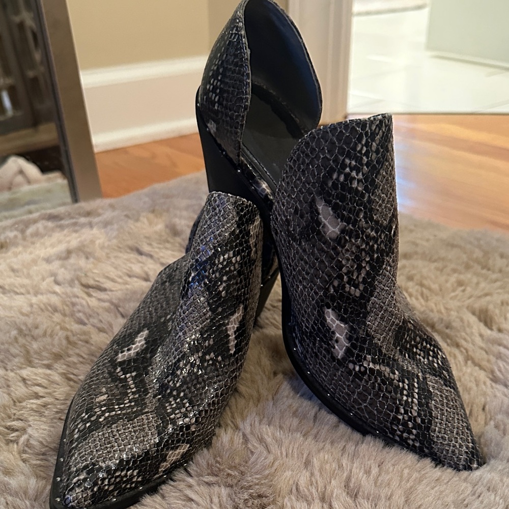 Charles By Charles David Black Snake Print Heeled Boots